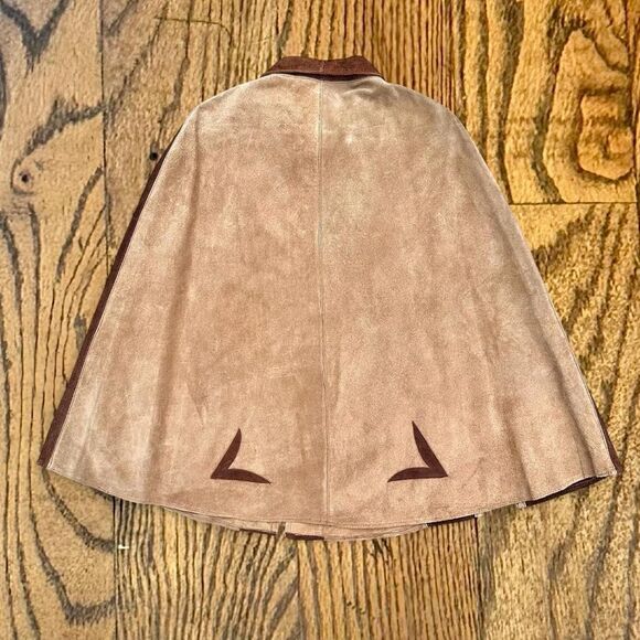 Vintage 60’s Western Style Mexican Genuine Suede Leather Poncho - Picture 5 of 8
